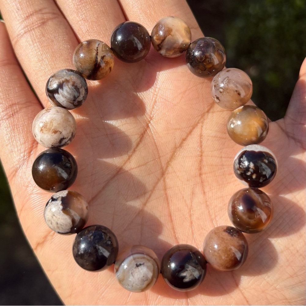 Black Flower Agate Crystal Bracelet 13mm